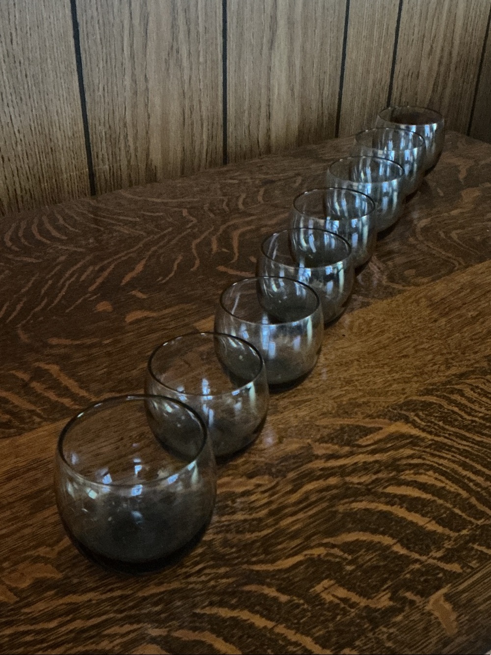 Vintage Smoky Gray Roly Poly Whiskey Glasses — set of 8